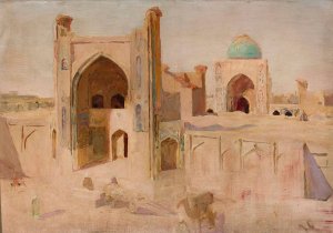 Kalan Mosque in Bukhara. From the journey to Turkestan by Jan Ciaglinski Oil Painting