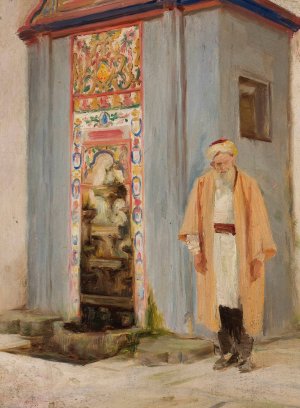 Local man by the fountain in Bakhchisaray. From the journey to Crimea by Jan Ciaglinski Oil Painting