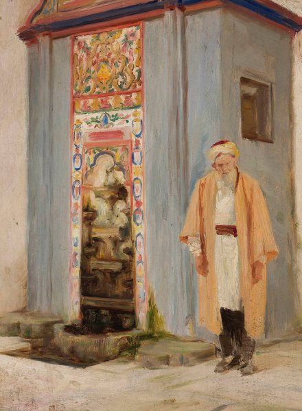 Local man by the fountain in Bakhchisaray. From the journey to Crimea  by Jan Ciaglinski - Hand-Painted Oil Painting Reproduction