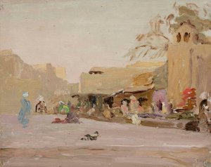 Marketplace in Bukhara. From the journey to Turkestan by Jan Ciaglinski Oil Painting
