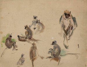 Monkeys. From the journey to India by Jan Ciaglinski Oil Painting