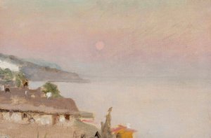 Moonlit evening in Yalta. From the journey to Crimea by Jan Ciaglinski Oil Painting