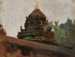 Old temple in Madras. From the journey to India by Jan Ciaglinski Oil Painting