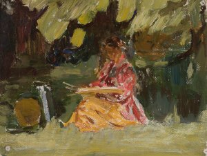 Painter Katarzyna Wachter at work by Jan Ciaglinski Oil Painting