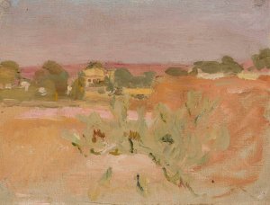 Pink landscape with cactuses. From the journey to India by Jan Ciaglinski Oil Painting