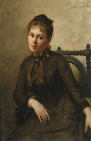 Portrait of Helena Piltz nee Rymowicz by Jan Ciaglinski Oil Painting