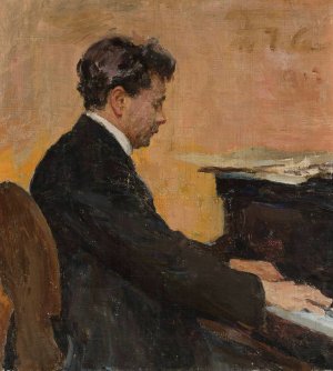 Portrait of Jozef Hofmann at the piano by Jan Ciaglinski Oil Painting