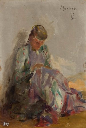 Sewing Tartar girl. From the journey to Crimea by Jan Ciaglinski Oil Painting