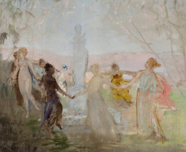 Sketch for the painting 'Procession around the Venus de Milo statue'  by Jan Ciaglinski - Hand-Painted Oil Painting Reproduction