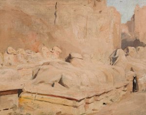 Sphinx Alley, temple of Amun-Re. From the journey to Egypt by Jan Ciaglinski Oil Painting