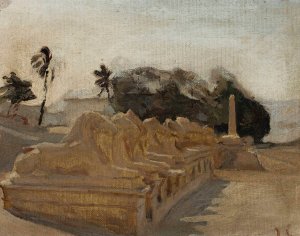 Sphinx Alley, temple of Amun-Re in Karnak. From the journey to Egypt by Jan Ciaglinski Oil Painting
