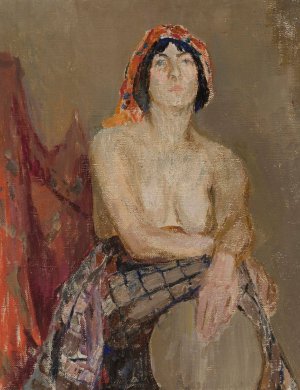 Study of a female model with a drum by Jan Ciaglinski Oil Painting