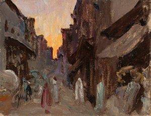 Tanjore - street. From the journey to India by Jan Ciaglinski Oil Painting