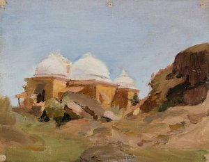 Temple with white domes. From the journey to India by Jan Ciaglinski Oil Painting