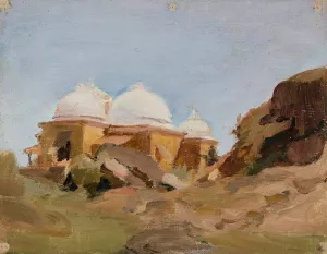 Temple with white domes. From the journey to India by Jan Ciaglinski Oil Painting