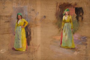 Two sketches of Tartar women. From the journey to Crimea by Jan Ciaglinski Oil Painting