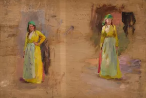 Two sketches of Tartar women. From the journey to Crimea by Jan Ciaglinski Oil Painting