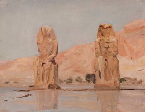 Two statues. From the journey to Egypt by Jan Ciaglinski Oil Painting