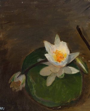 Two water lilies on a leaf by Jan Ciaglinski Oil Painting