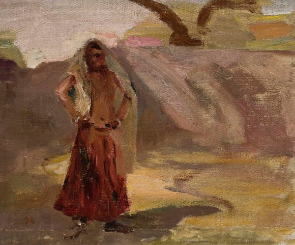 Udaipur - Hindu girl. From the journey to India  by Jan Ciaglinski - Hand-Painted Oil Painting Reproduction