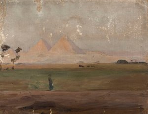 View of the pyramids. From the journey to Egypt by Jan Ciaglinski Oil Painting