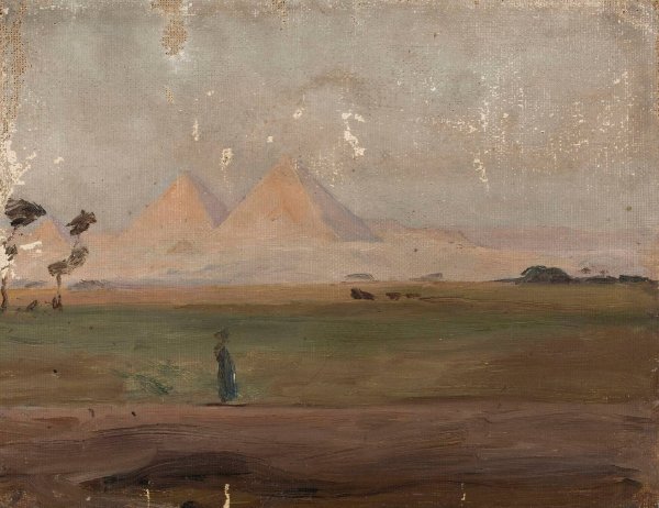 View of the pyramids. From the journey to Egypt  by Jan Ciaglinski - Hand-Painted Oil Painting Reproduction
