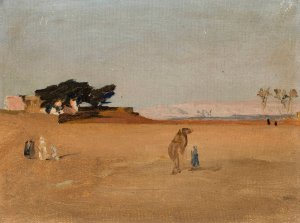 View of the pyramids in the evening. From the journey to Egypt by Jan Ciaglinski Oil Painting