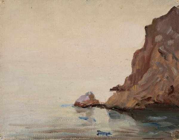 View of the sea and a rock. From the journey to Turkestan  by Jan Ciaglinski - Hand-Painted Oil Painting Reproduction