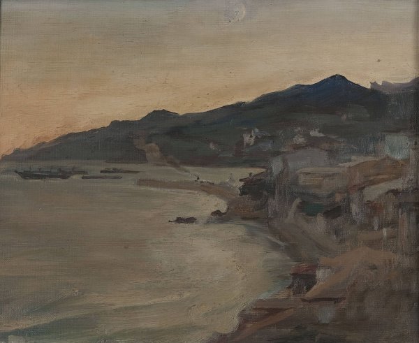 Yalta - evening. From the journey to Crimea  by Jan Ciaglinski - Hand-Painted Oil Painting Reproduction
