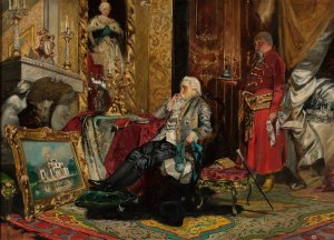 King Stanislaw August Poniatowski in Petersburg by Jan Czeslaw Moniuszko Oil Painting