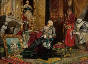 King Stanislaw August Poniatowski in Petersburg by Jan Czeslaw Moniuszko Oil Painting