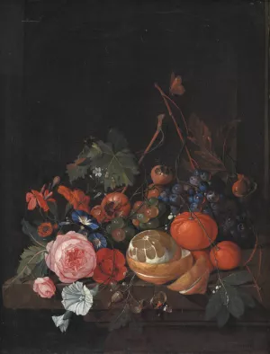 Flowers And Fruit by Jan Davidsz De Heem Oil Painting
