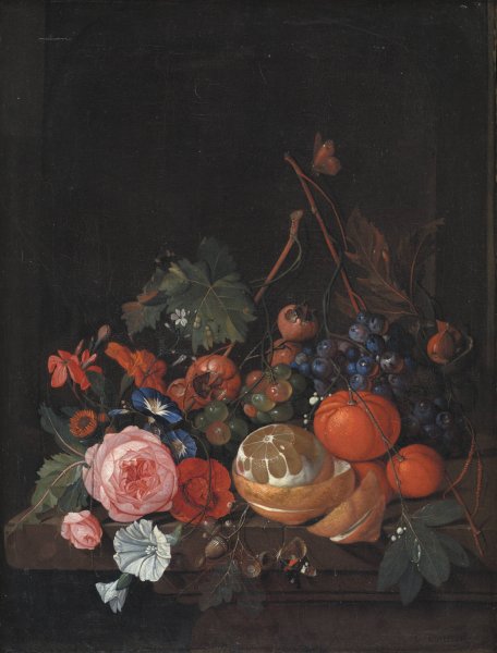 Flowers And Fruit  by Jan Davidsz De Heem - Hand-Painted Oil Painting Reproduction