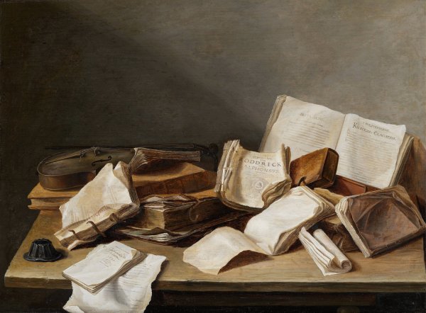 Still Life with Books and a Violin  by Jan Davidsz De Heem - Hand-Painted Oil Painting Reproduction