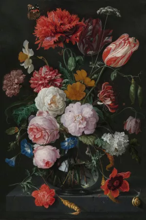 Still Life with Flowers in a Glass Vase by Jan Davidsz De Heem Oil Painting