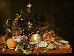 Still Life with Wine, Fruit and Oysters by Jan Davidsz De Heem Oil Painting
