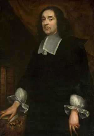 Portrait of a man at the table covered with a carpet by Jan De Baen Oil Painting