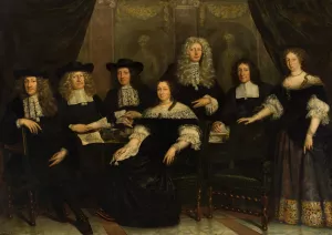 Vijf regenten en twee regentessen van het Spin- en Nieuwe Werkhuis by Jan De Baen Oil Painting