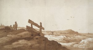 Hilly Landscape with Figures by Jan De Bisschop Oil Painting