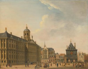 View of the Dam in Amsterdam by Jan Ekels The Elder Oil Painting