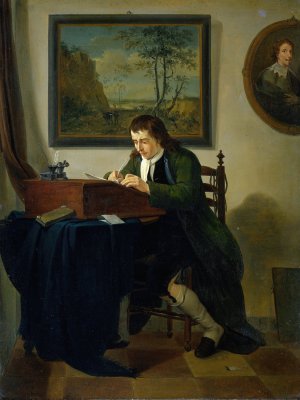 A Man Writing at his Desk by Jan Ekels The Younger Oil Painting