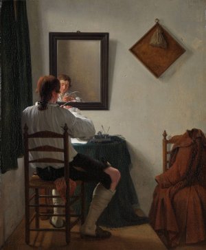 A Writer Trimming his Pen by Jan Ekels The Younger Oil Painting