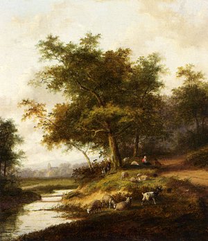 A Shepherdess and Her Flock at Rest