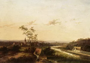 An Extensive Summer Landscape with a Town in the Background painting by Jan Evert Morel