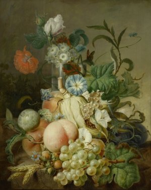 Still Life with Flowers and Fruit by Jan Evert Morel Oil Painting