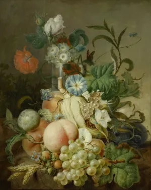 Still Life with Flowers and Fruit by Jan Evert Morel Oil Painting
