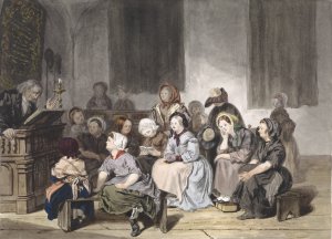 Kerkdienst met meisjes by Jan Fabius Czn Oil Painting