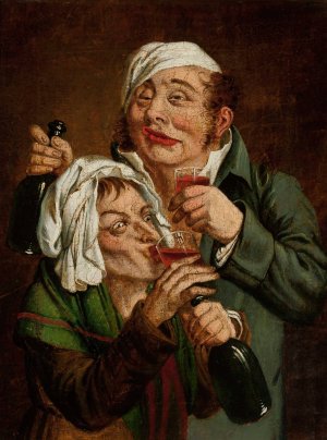 Pair of drunkards by Jan Feliks Piwarski Oil Painting
