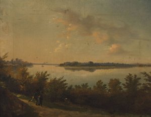 Saska Kepa - Landscape at sunset by Jan Feliks Piwarski Oil Painting