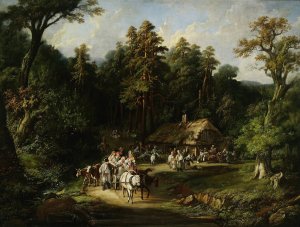 The 'Last Penny' tavern near Warsaw by Jan Feliks Piwarski Oil Painting
